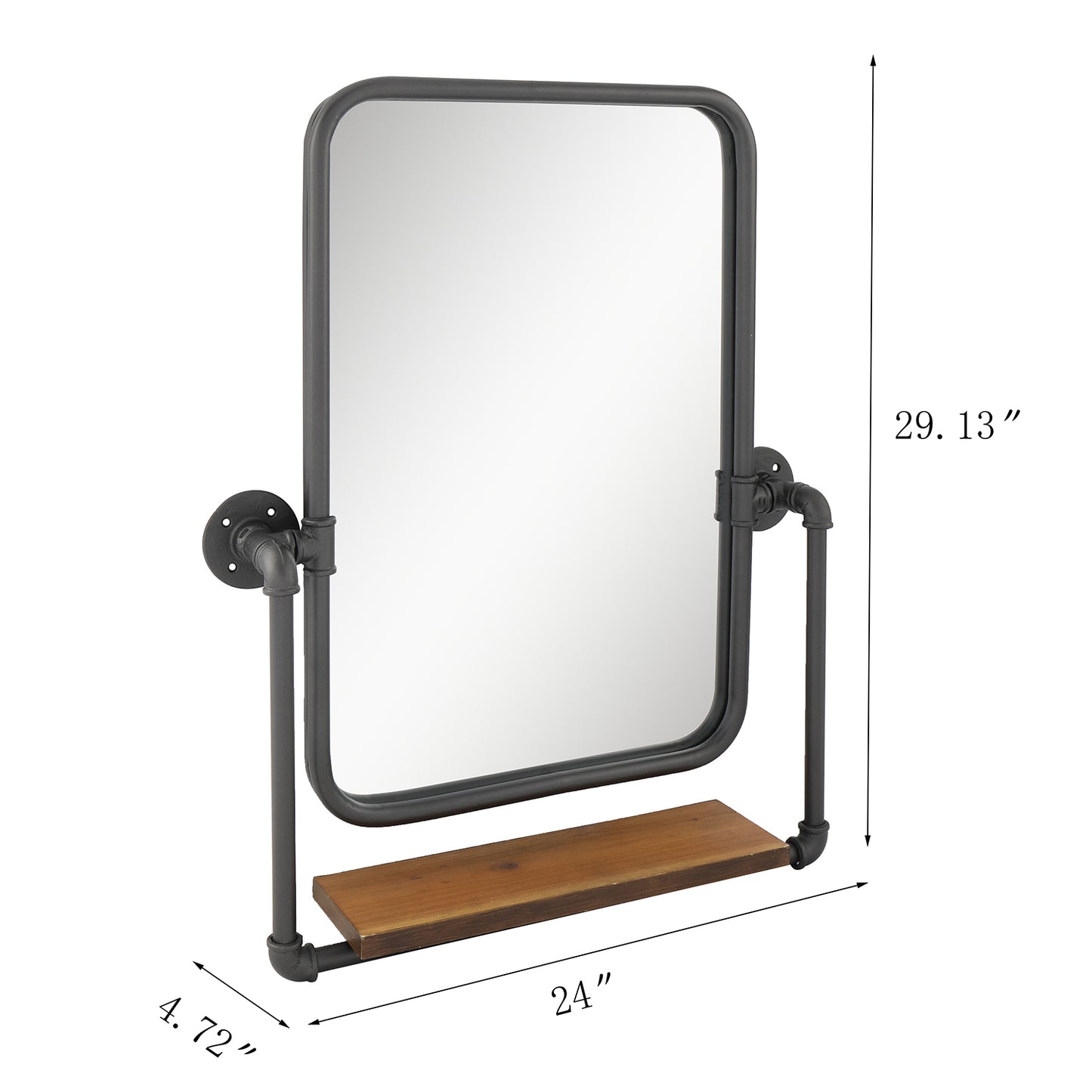 MacLuu Rectangle Industrial Black Metal Pipe Hanging Wall Mirror with Shelf