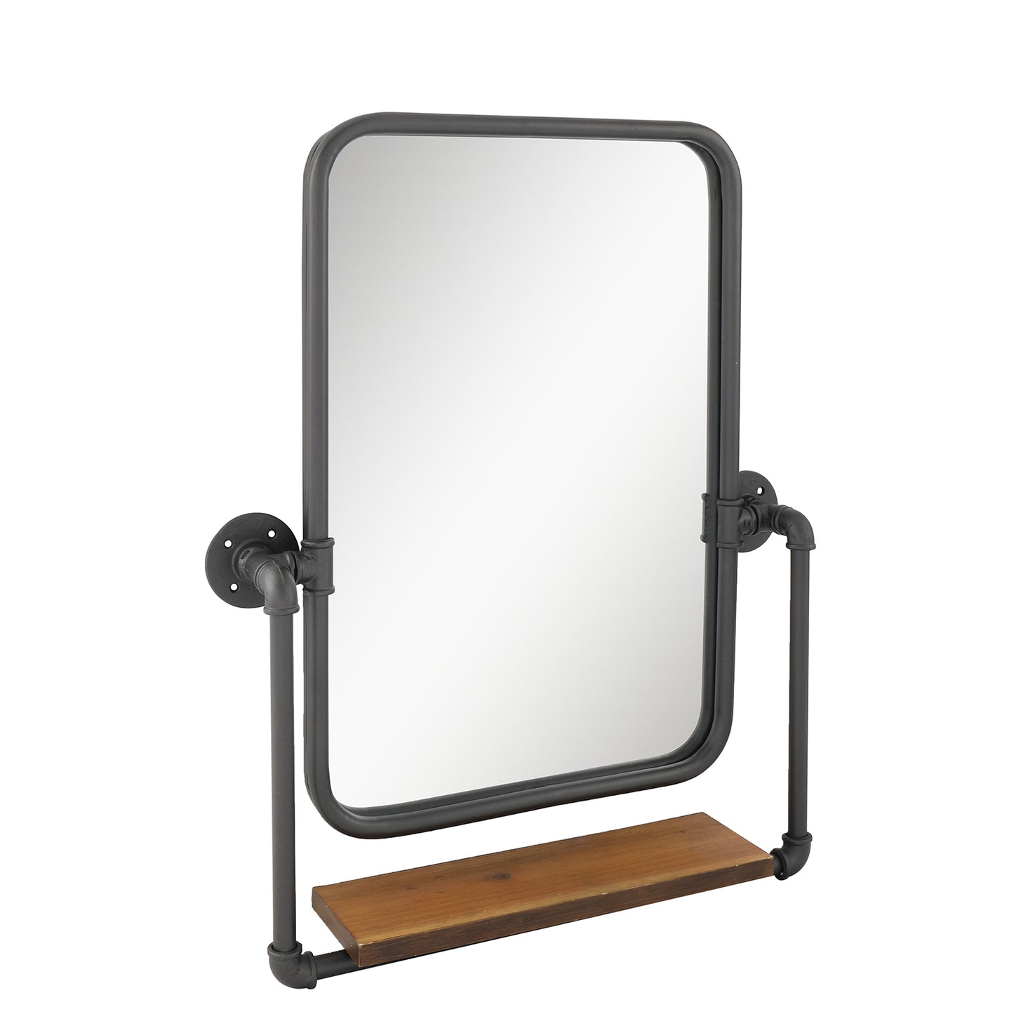 MacLuu Rectangle Industrial Black Metal Pipe Hanging Wall Mirror with Shelf