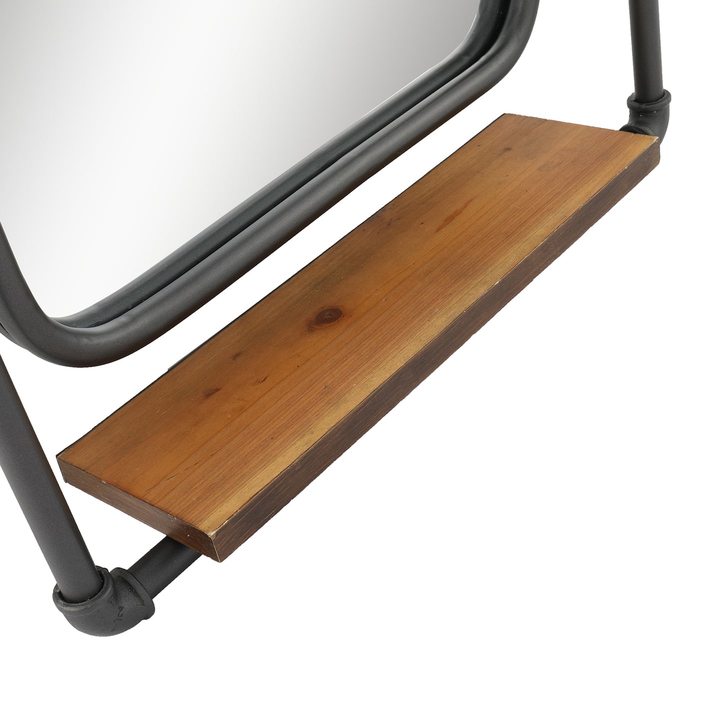 MacLuu Rectangle Industrial Black Metal Pipe Hanging Wall Mirror with Shelf