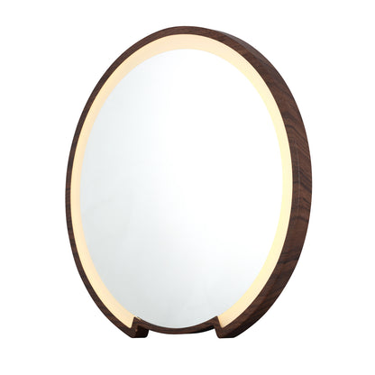 MacLuu Round LED Mirror with Wood Grain Metal Frame