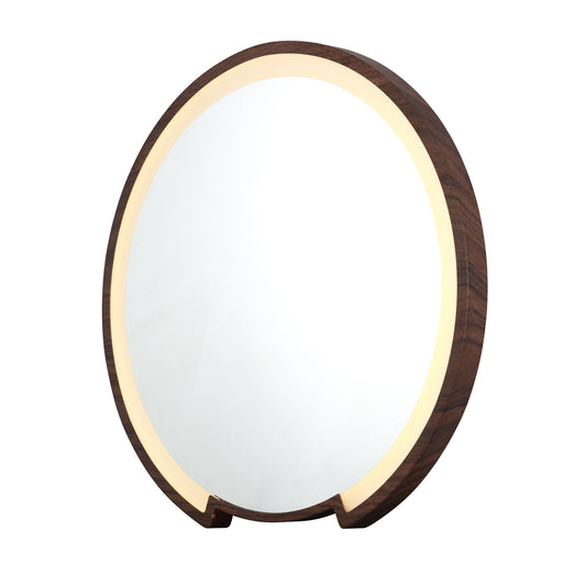 MacLuu Round LED Mirror with Wood Grain Metal Frame
