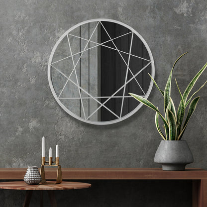 MacLuu Silver Modern Geometric Round Metal Wall Mirror