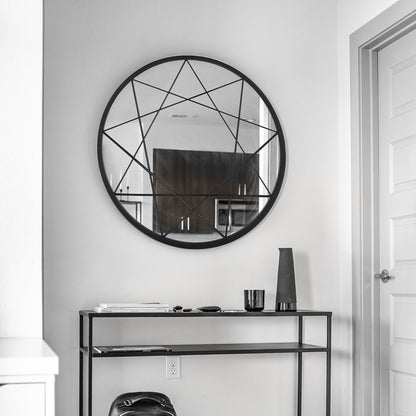 MacLuu Black Modern Geometric Round Metal Wall Mirror
