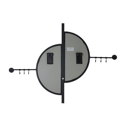 MacLuu Rustic Black Semi-Circle Metal Mirror with Hooks
